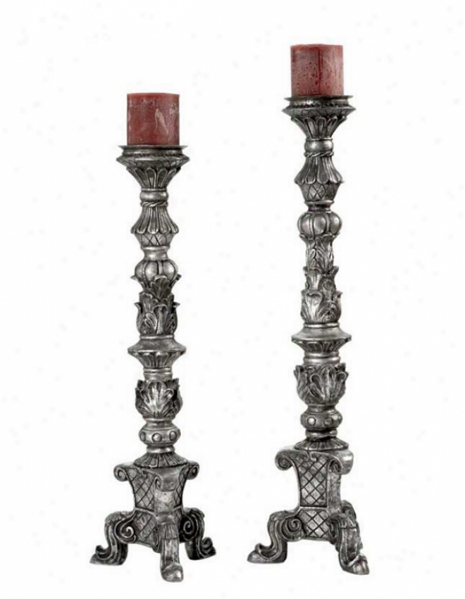 Set Of 2 Candle Holders Tripod Base In Old White