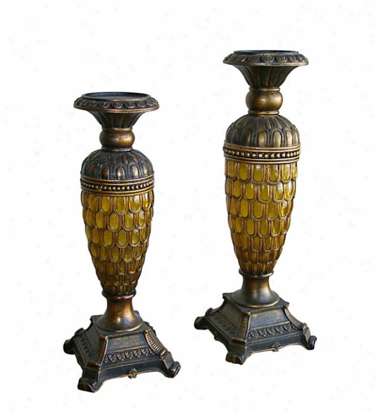 Set Of 2 Candleholders In Antique Bronze Finish