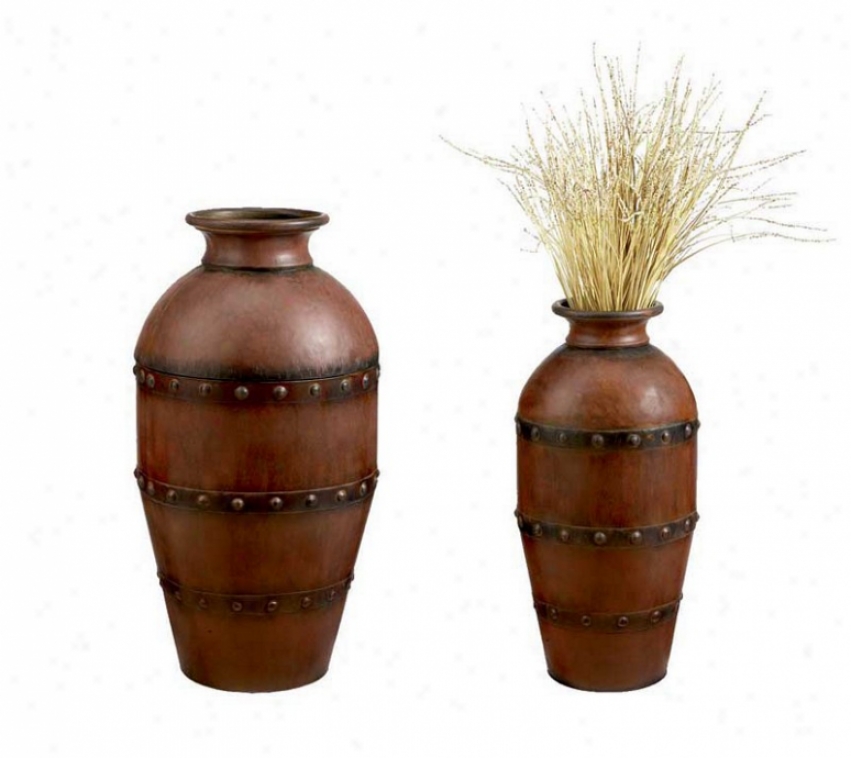 Set Of 2 Decorative Urns Tie And Stud Accents Ij Rustic Finish