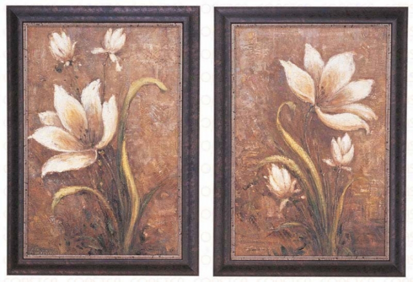 Set Of 2 Hand Painted Oil Paintings In Lilies Design