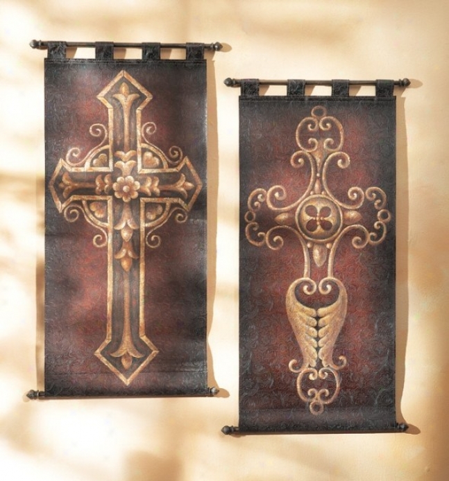 Set Of 2 Hanging Wall Dcors In Antique Brown And Gold Finish