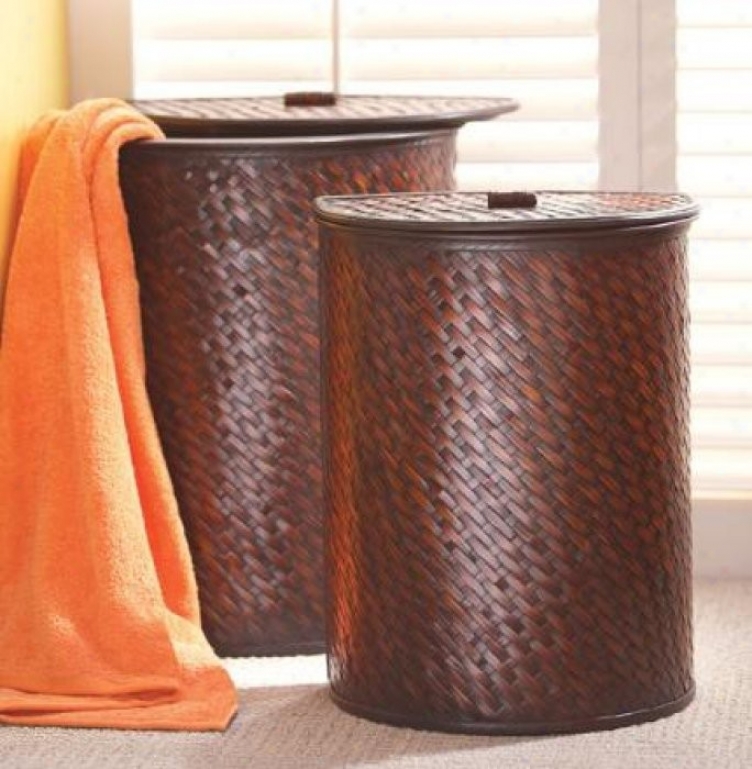 Set Of 2 Laundry Baskets With Cross Weave Pattern In Brown And Black Finish