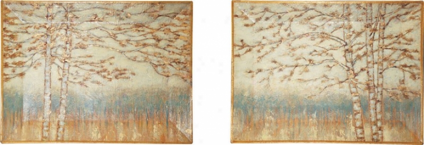 Set Of 2 Rectangular Porcelain Plates - Birch Tree