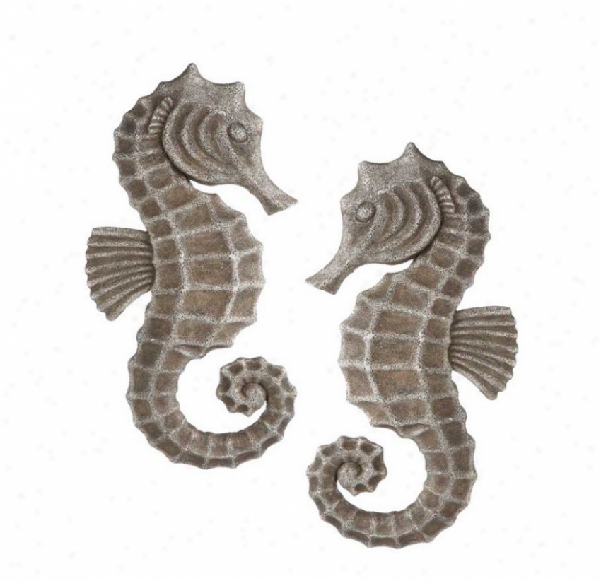 Set Of 2 Wall Dcor Seahorse Design In Polystone