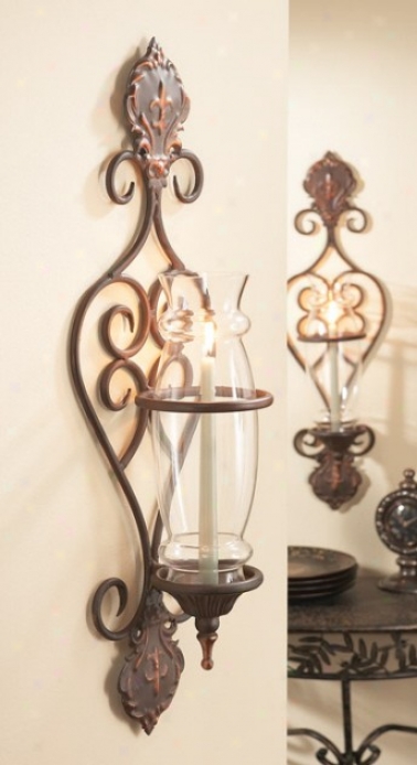 Set Of 2 Wall Hurricanes With Scroll Body In Antique Brown Finish