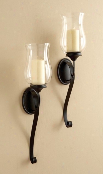 Set Of 2 Wall Hurricanes With Scroll Legs In Satin Black Finish