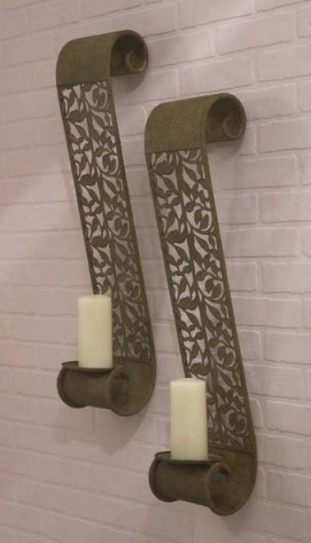 Set Of 2 Wall-mounted Candleholders In Antique Rust Finish