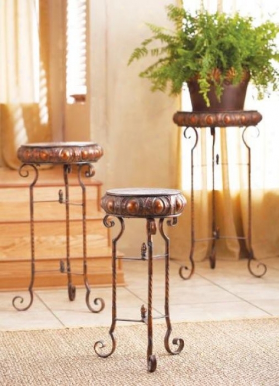 Set Of 3 Accent Nesting Tables In Antique Gold And Copper Finish