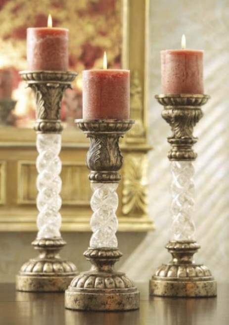 Impart Of 3 Candle Holders Clear Twist Style In Iceberry Shadow Gold