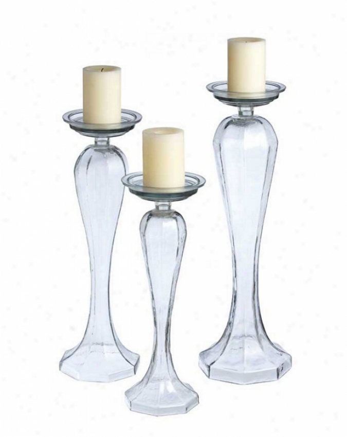 Set Of 3 Candle Holders Reversible Vases Clear Octagonal Glass