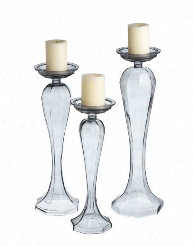 Set Of 3 Candle Holders Reversible Vases Smoke Octagonal Glass