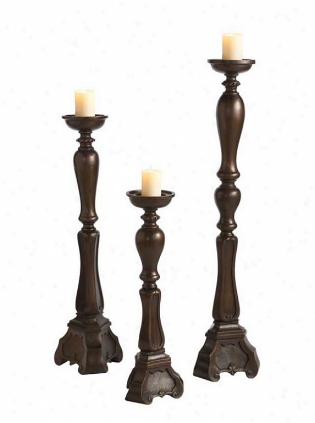 Set Of 3 Candle Holders Tripod Design In Dark Bronze