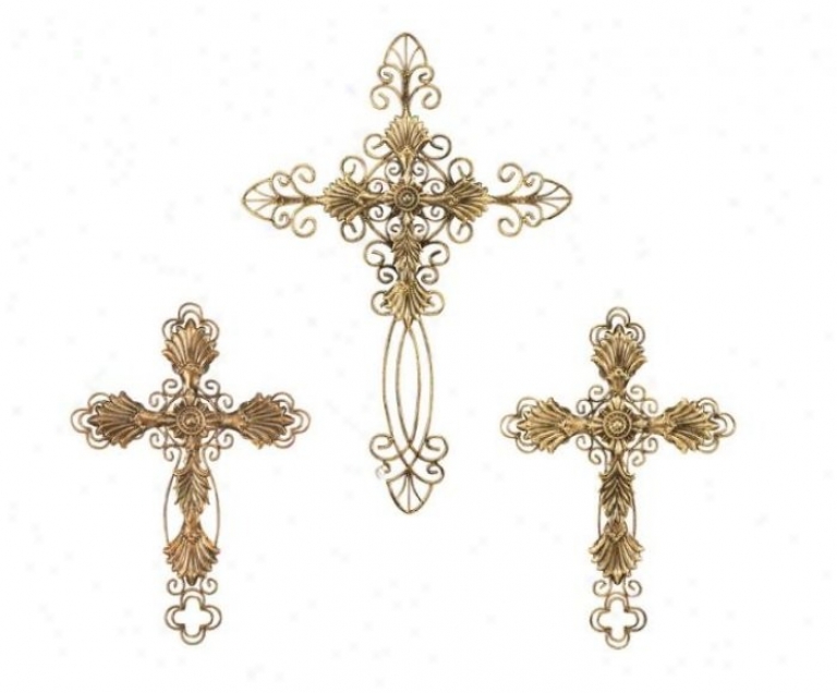 Set Of 3 Casa Cristina Wall Crosses In Antique Gold Finish