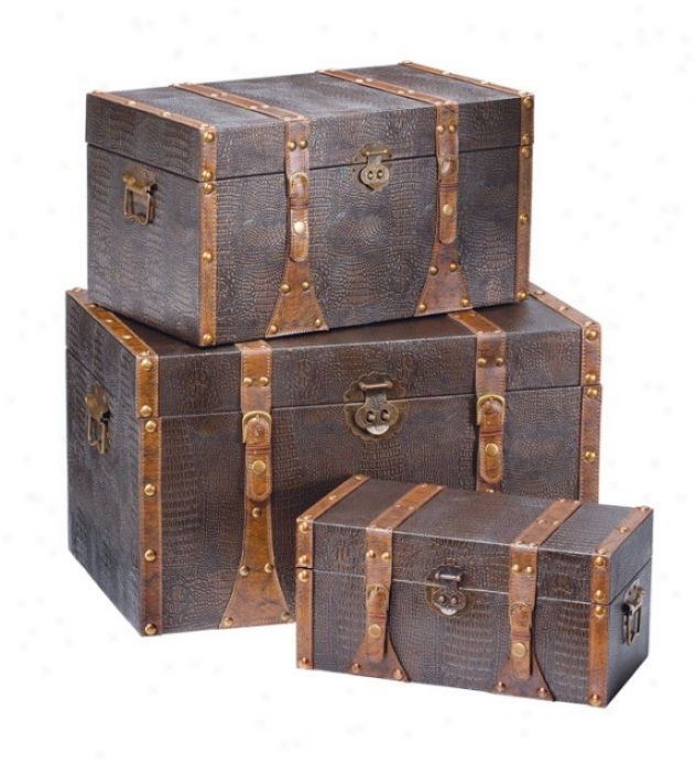 Set Of 3 Nested Trunks In Aged Tobacco Finish