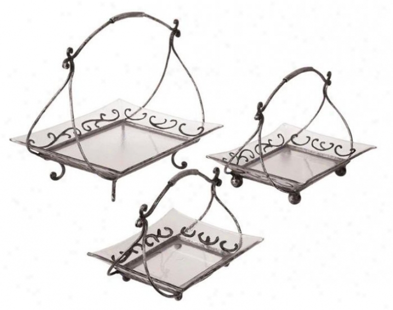 Group Of 3 Plate Stand With 3 Cast Plates In Ancient rarity Pewteer Finish