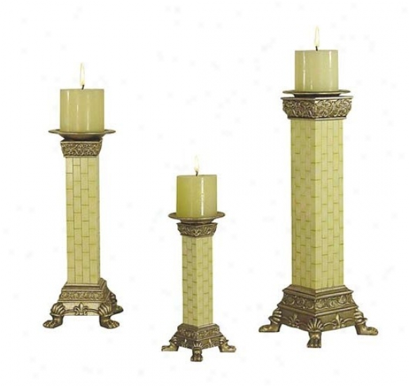 Srt Of 3 Square Candleholders Withh Ivory Tiles Base