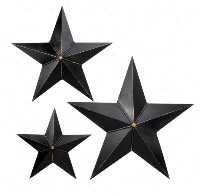 Set Of 3 Star Wall Dcors In Distressed Black Finish