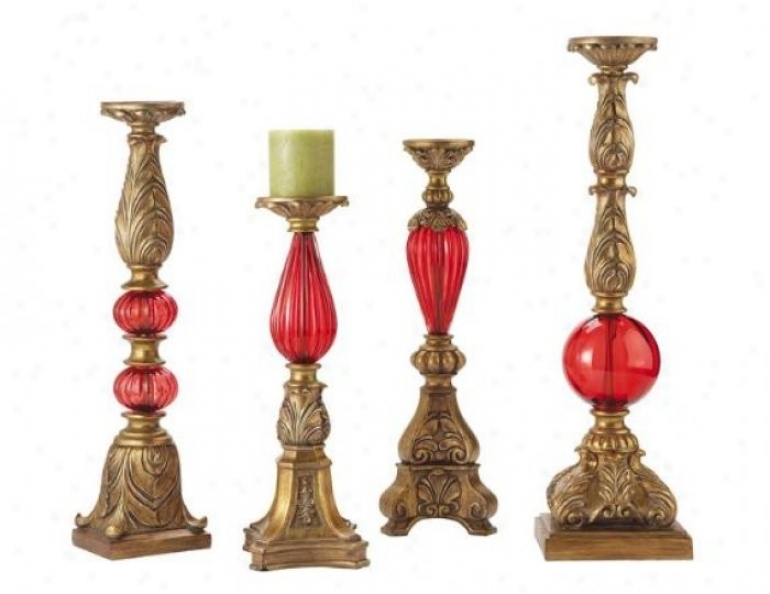 Set Of 4 Casa Cristina Candleholders In Old Gold And Red Finish