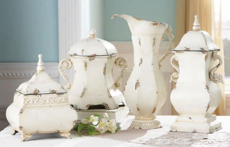 Set Of 4 Containers In Distressed White Finish