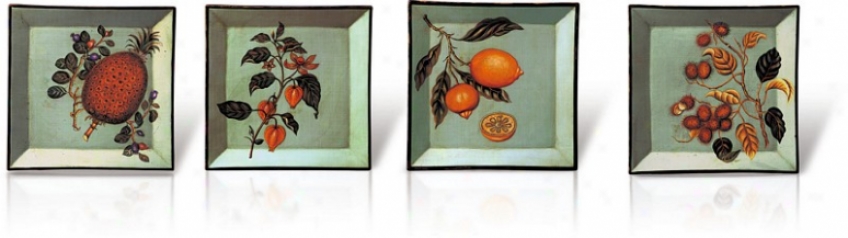 Set Of 4 Square Porcelain Plates - Fruit Accent