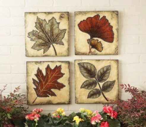 Seg Of 4 Stepping Stones With Leaf And Mosaic Glass Design