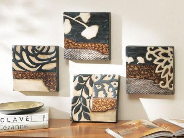 """set Of 4 Wall Decors In Brown, Black And Cream Finish"""