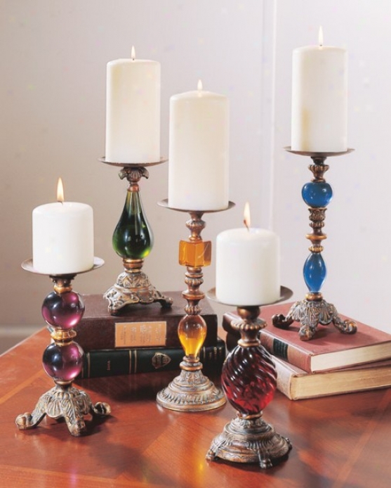 Set Of 5 Pillar Candleholders In Ancient rarity Gold Fimish