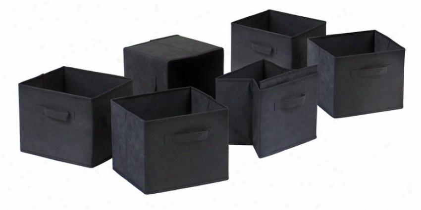 Set Of 6 Foldable Black Fabric Storage Baskets