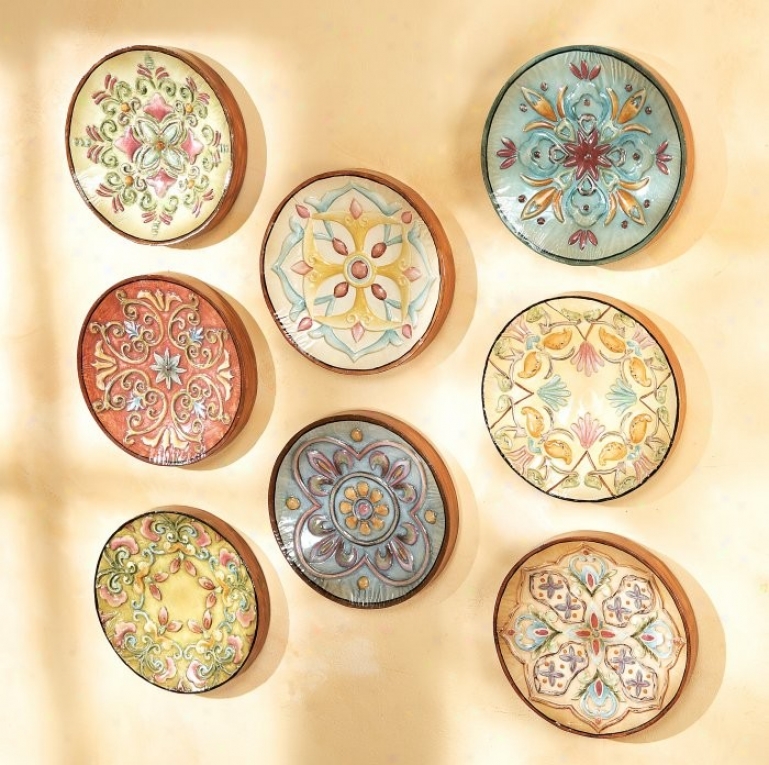 Set Of 8 Wall D cors With Painted Pattern And Embossed Design