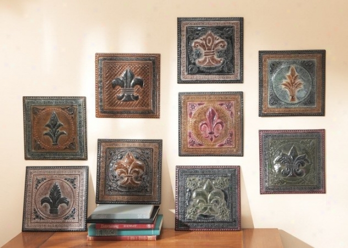 Set Of 9 Wall Dcors With Embossed Fleur De Lis Design