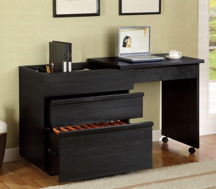 Slide Out Desk With File Cabihet In Dark Finish