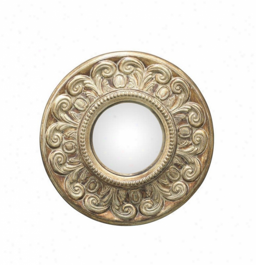 Small Round Wall Mirror With Thick Carved Frame In Tarnished Bronze Finish