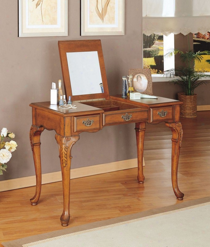 Solid Birch Vanity/ Writing Desk With Queen Anne Style In Deep Cherry Finish