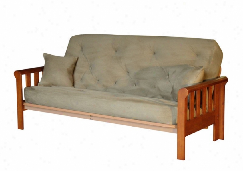 Solid Futon Bed Frame Sleigh Arm Design With Mattress In Rich Heirloom