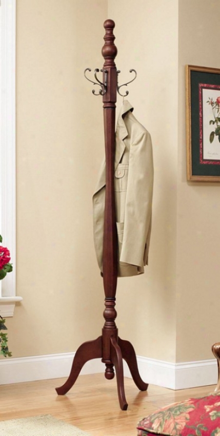 Strong Wood Coat Rack With Cabriole Legs In English Brown Finish