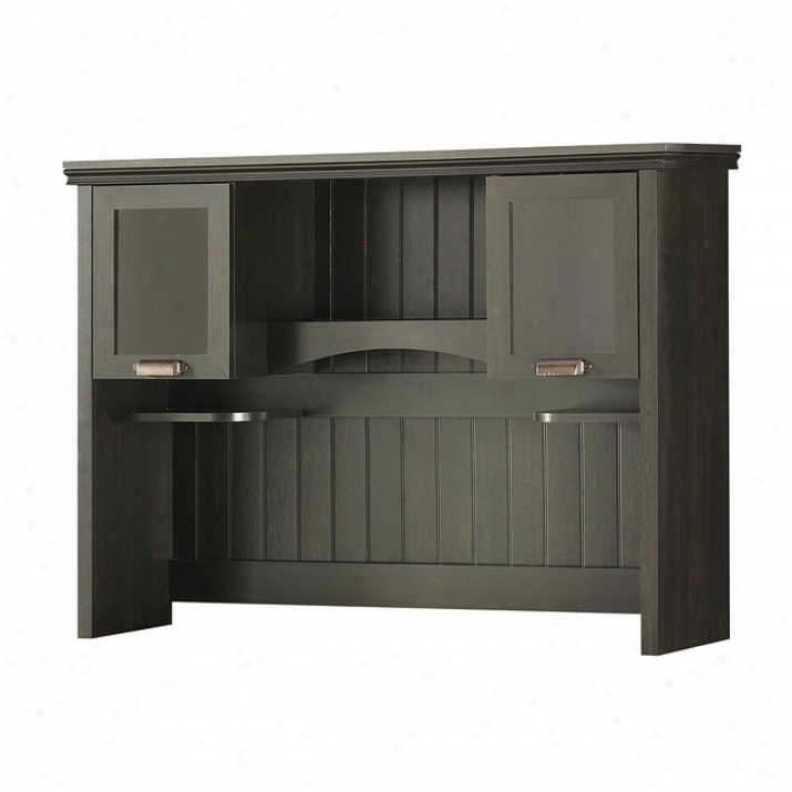 Spice Wood & Ebony Finish Home Office Hutch For Desk