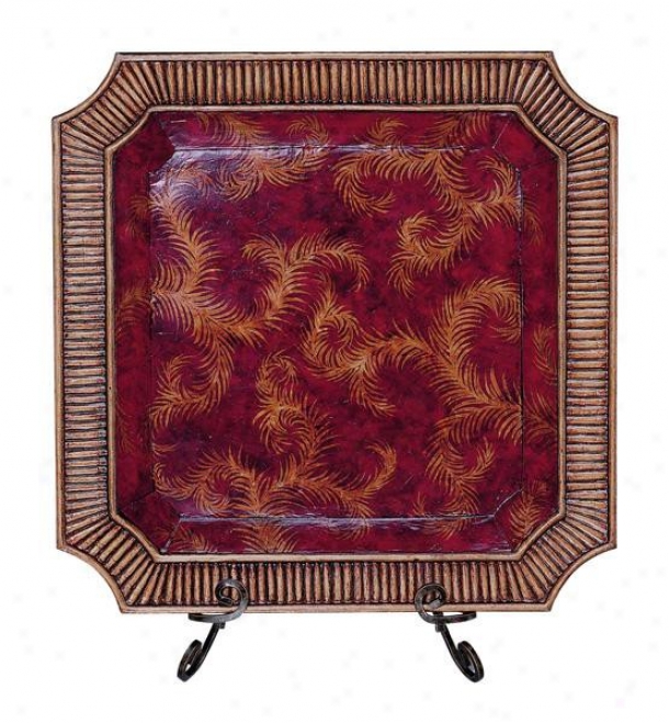 Square Charger Wtih Stand - Crimson Paisley Pattern