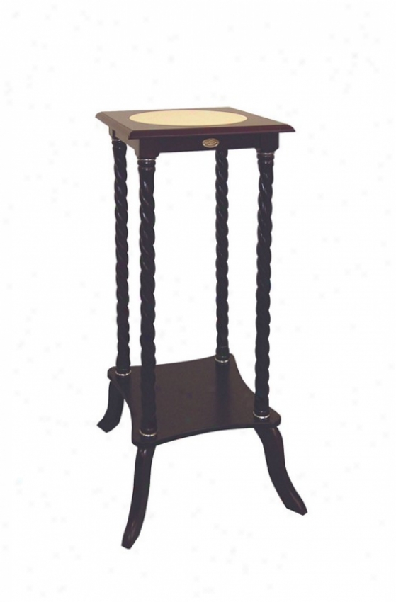 Square Plant Stand With Twisted Design Legs In Cherry Finisj