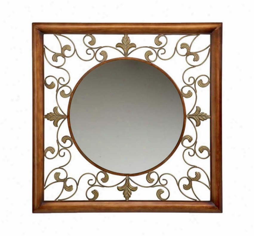 Square Wall Mirror Round Pattern Area Scroll Detailing In Gold