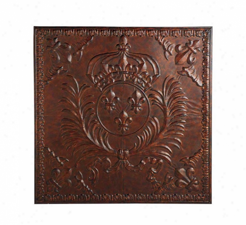 Square Wall Panel Embossed French Crown Design In Dark Rustic