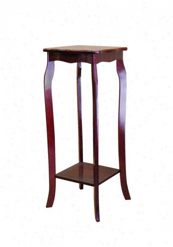 Square Wood Plant tSand With Curved Legs In Cherry Finish