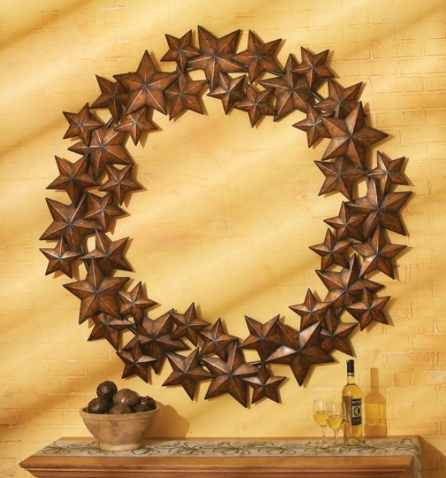 Star Wall Dcor With 3d Impression In Antique Gold Finish