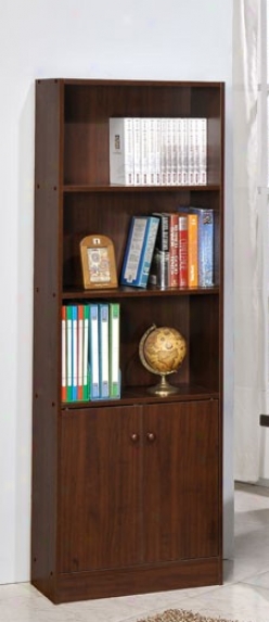 Storagw Bookcase Shelf With Lower Cabinet In Dark Walnut Finish