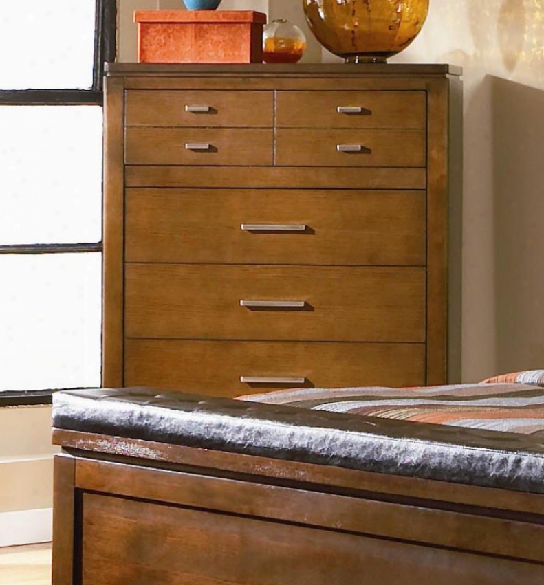 Storage Chest With Silver Metal Hardware In Brown Oak Finish