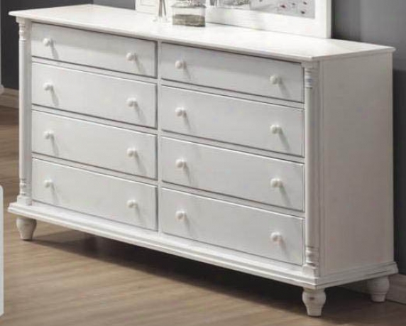 Storage Dresser With Bun Shaped Legs In White Finish