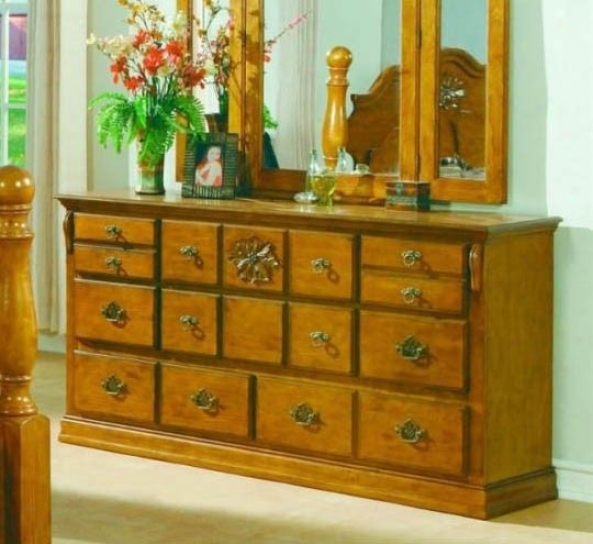 Storage Dresser With Floral Carving In Pine Finish