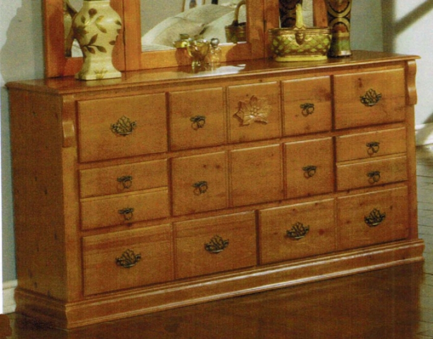 Storage Dresser With Floral Pattern Ponderosa Pine Finish