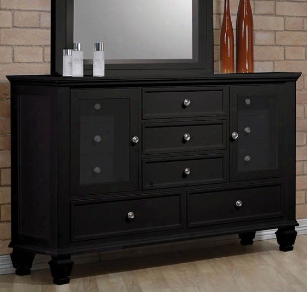 Storage Dresser With Glass Doors In Black Finish