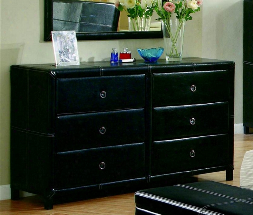 Storage Dresser With Stitch Design In Dark Brown Bycast Like Vinyl