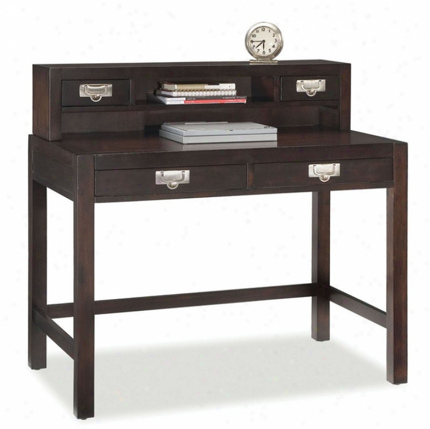 Student Desk And Huch With Silver Handles In Espresso Finish